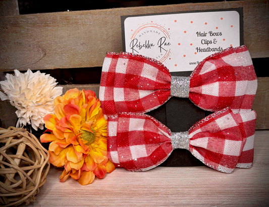 103 - Red Plaid Hair Bows