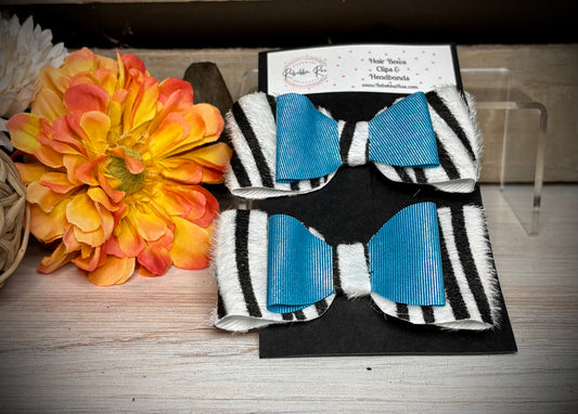 170- Peacock Blue & Zebra Hairbows