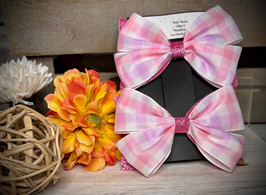 119- Pink/Lavender Check Hairbows