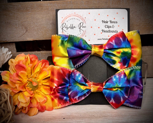128- Rainbow Tie Dye Double Hairbows