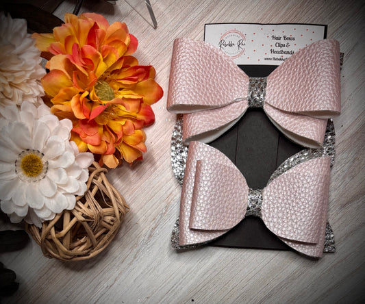 220- Triple Blush & Silver Hairbows