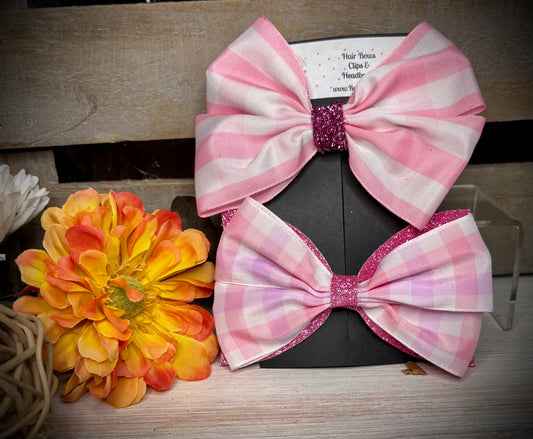124- Pink Stripe & Pink/Lavender Check Hairbows