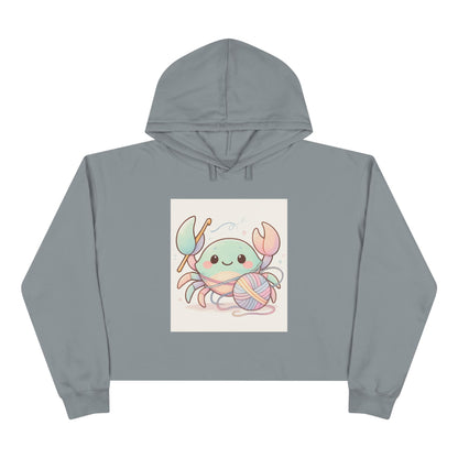 Pastel Crab Crop Hoodie — Cute Kawaii Crab with Yarn Graphic