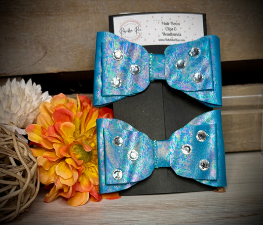 173- Peacock Irredescent with Rhinestones Hairbows