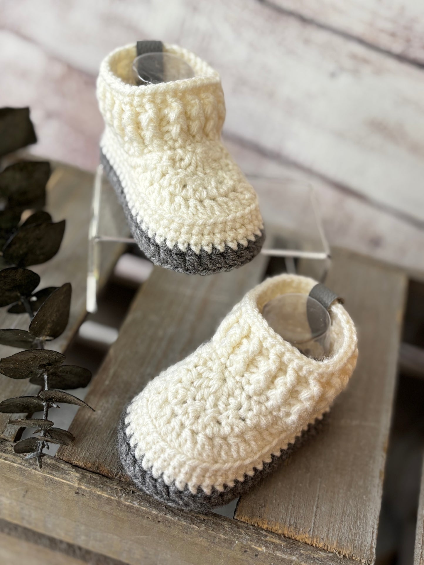 Ivory/Gray Baby Shoes 0-3 Months
