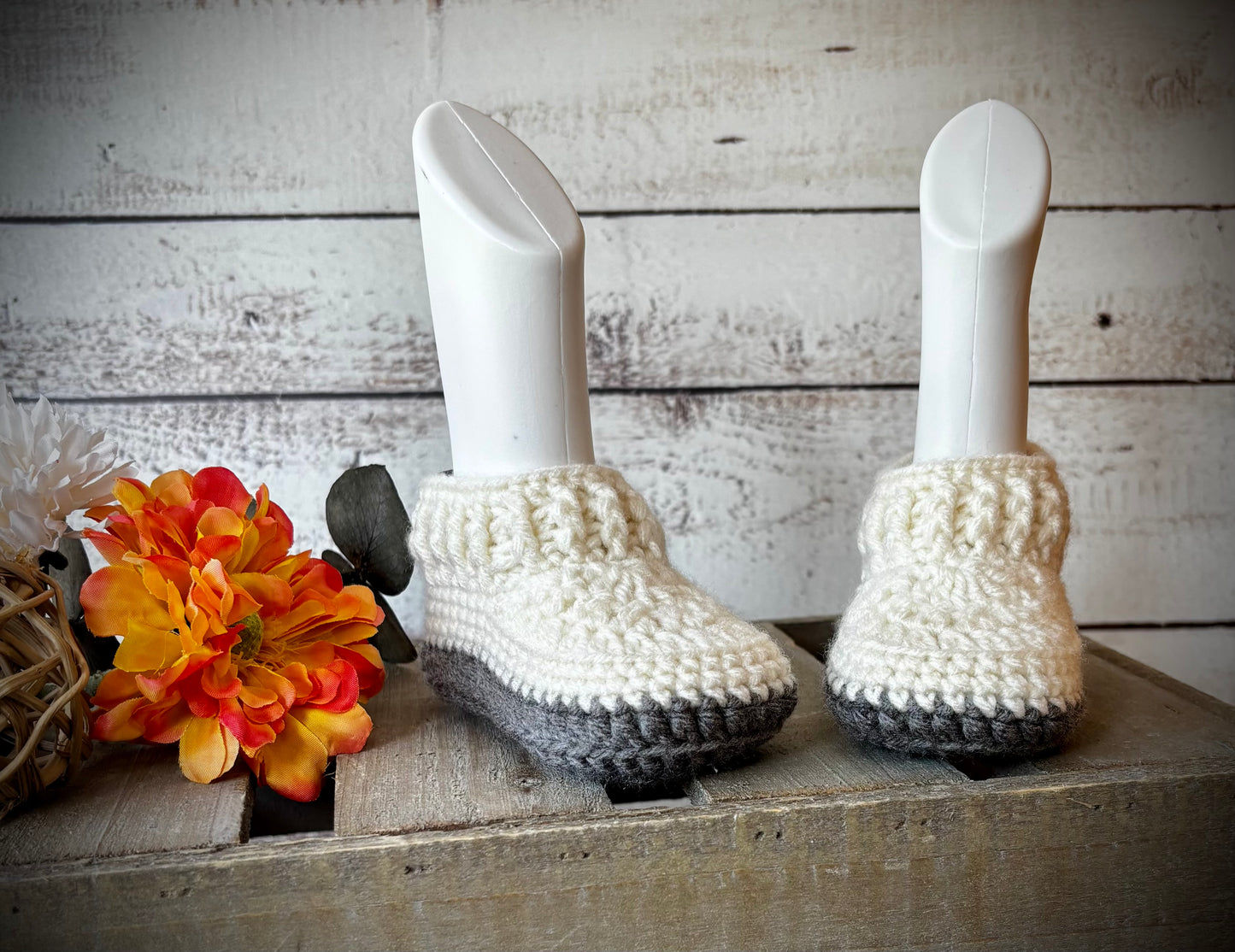 Ivory/Gray Baby Shoes 0-3 Months