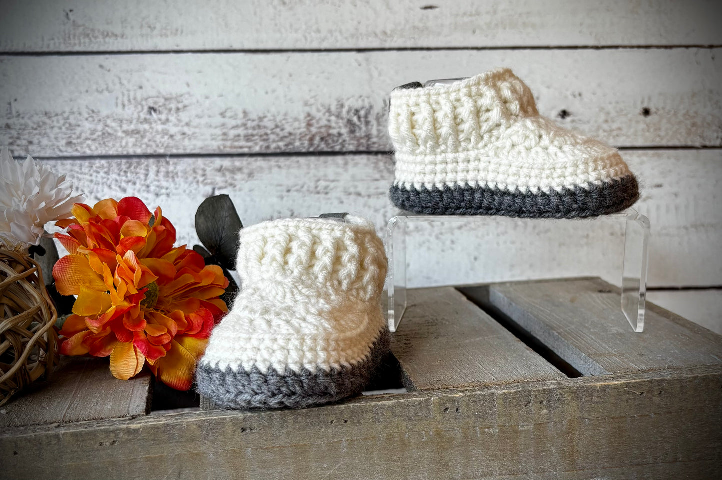 Ivory/Gray Baby Shoes 0-3 Months