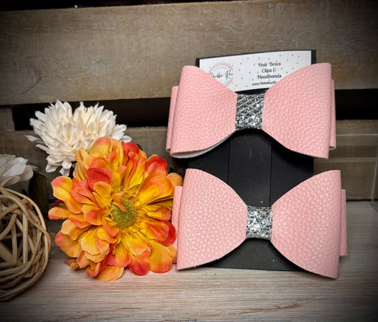 231- Double Pink Faux Leather Hairbows