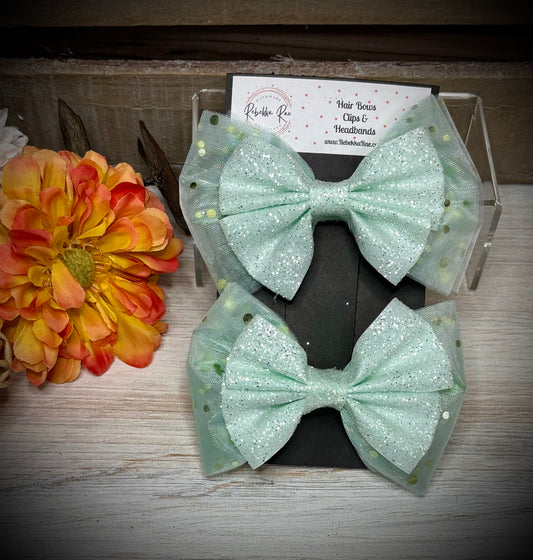 179- Double Mint & Polka Dots Hairbows