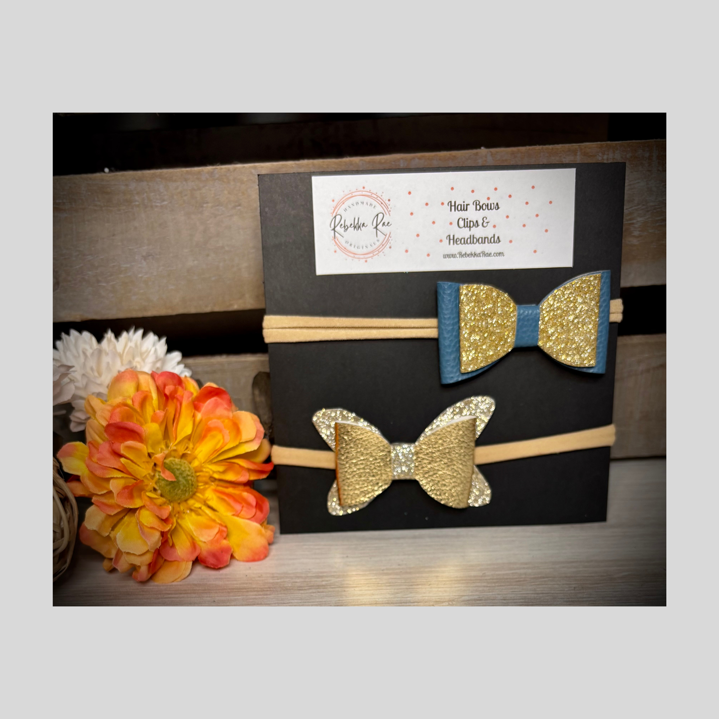 291- Blue/Gold Faux Leather Headbands