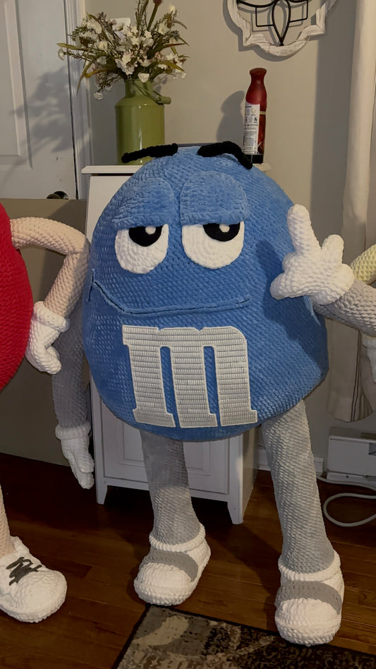 Blue M&M standing character