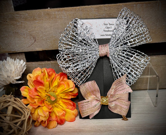 140- Pink/Gold & Silver Mesh Hairbows