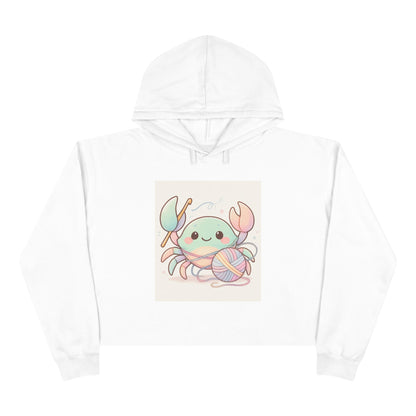 Pastel Crab Crop Hoodie — Cute Kawaii Crab with Yarn Graphic