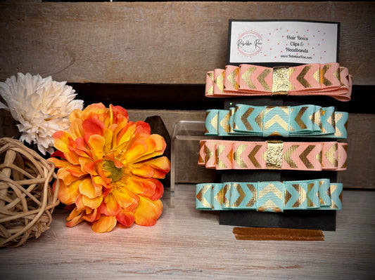 107- Pink/Gold and Aqua/Gold Chevron Hairbows