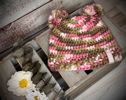 Toddler/Child Pink Camo Double Pom Hat
