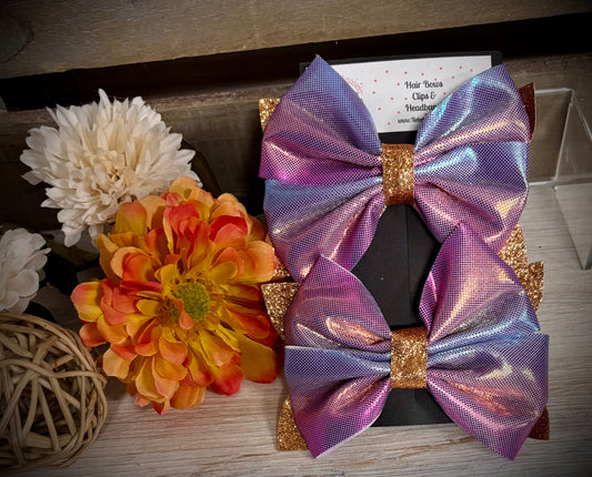 245- Bronze & Purple/Blue Holographic Hairbows