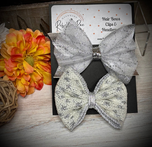 181- Tulle/Silver & Single Knit Hairbows