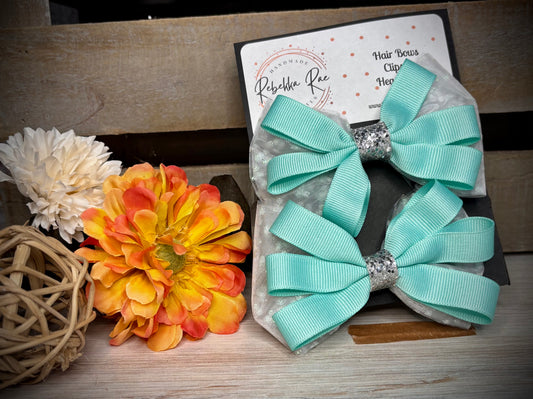 110- Aqua and Tulle Hairbows