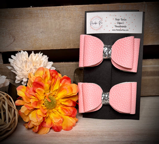 232- Small Pink Faux Leather Hairbows