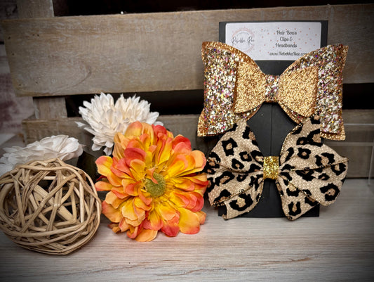 236- Leopard & Gold Confetti Hairbows