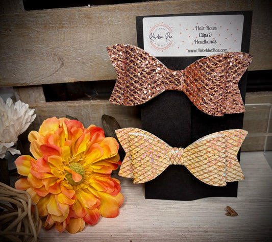 132- Rose Glitter and Opal Glitter Hairbows