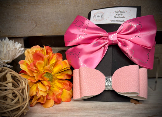 117- Hello Kitty Pink and Pink Faux Leather Hairbows