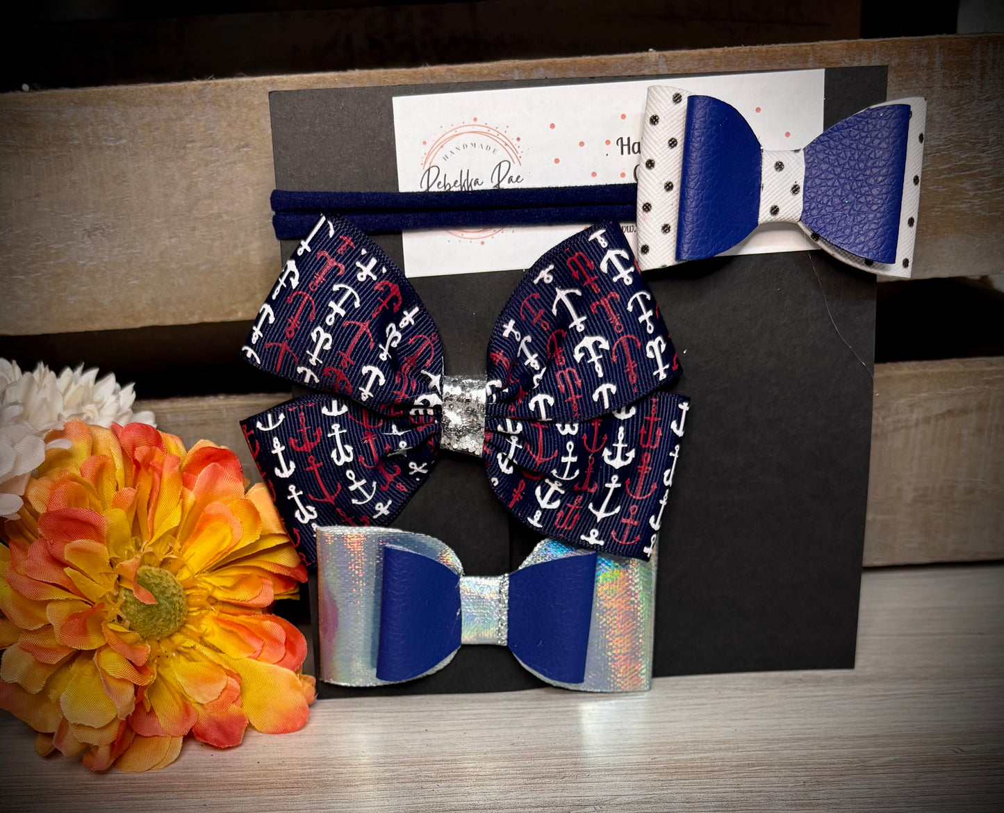 275- Anchors & Blues Hairbows and Headband
