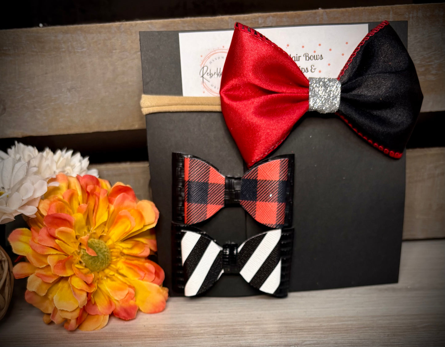 276- Red/Black Hairbows and Headband