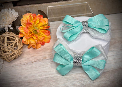 110- Aqua and Tulle Hairbows