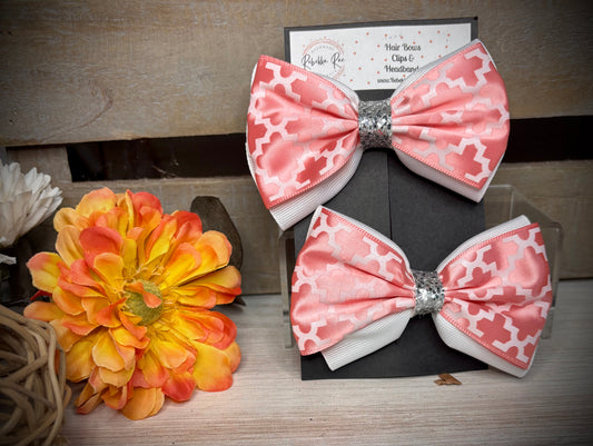 125- Pink/White Print Double Hairbows