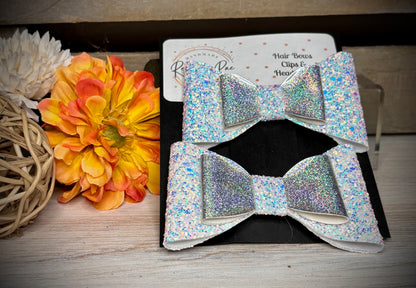 169- White Glitter Holographic Double Hairbows