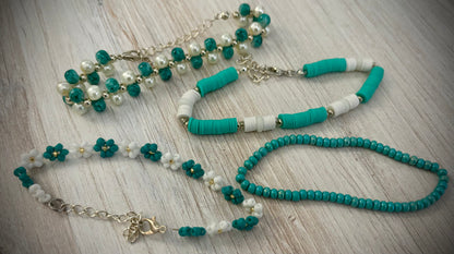 15- Teal/White Bracelet Set