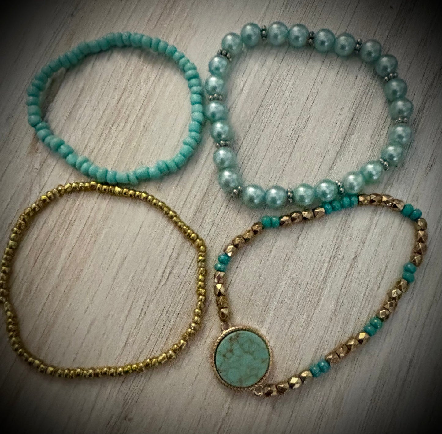 14- Teal/Gold Bracelet Set