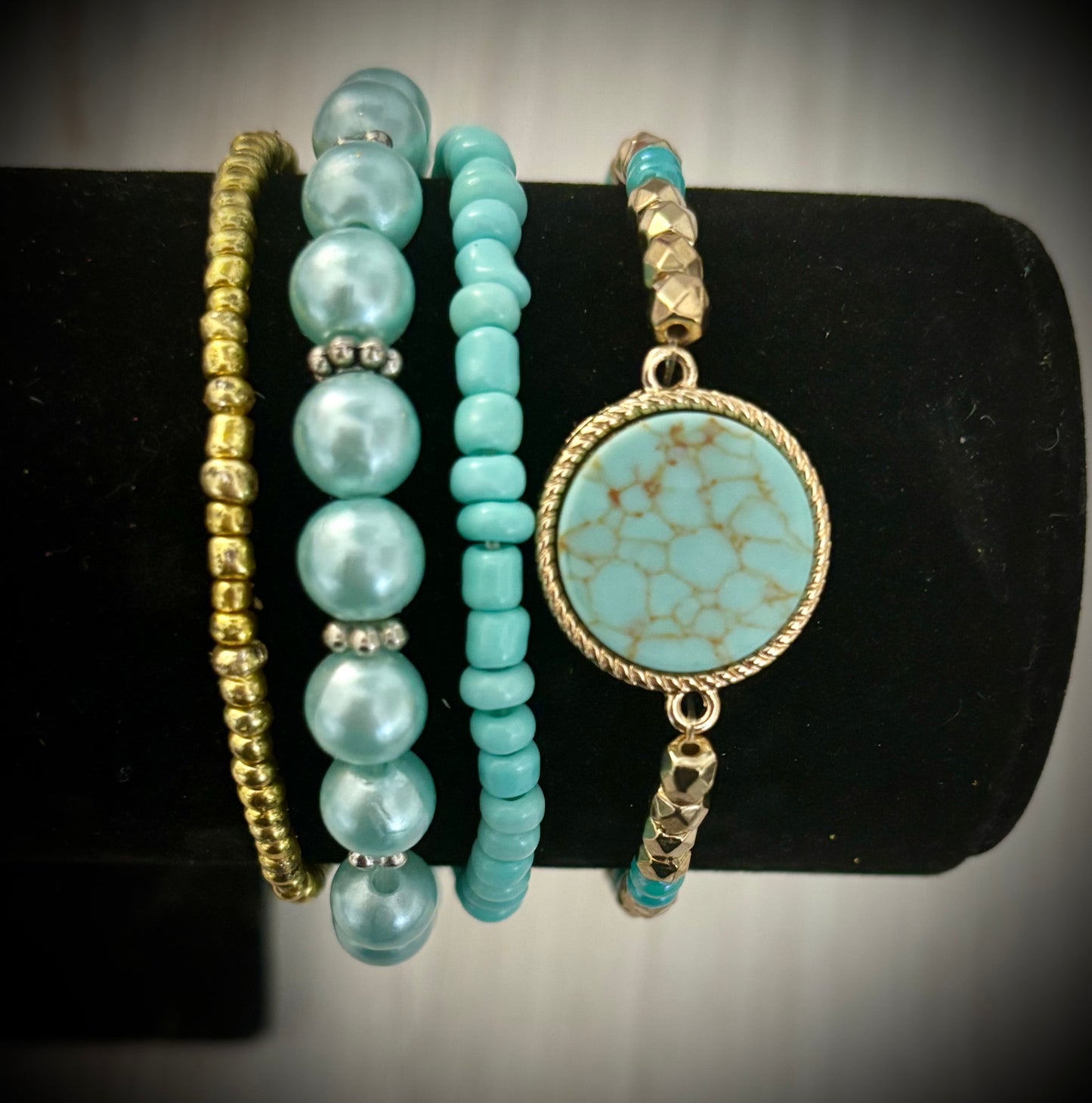 14- Teal/Gold Bracelet Set