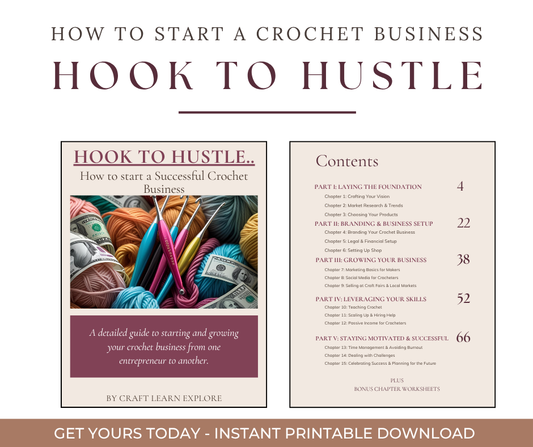 Hook to Hustle E-book. Detailed step by step guide to starting your own crochet business