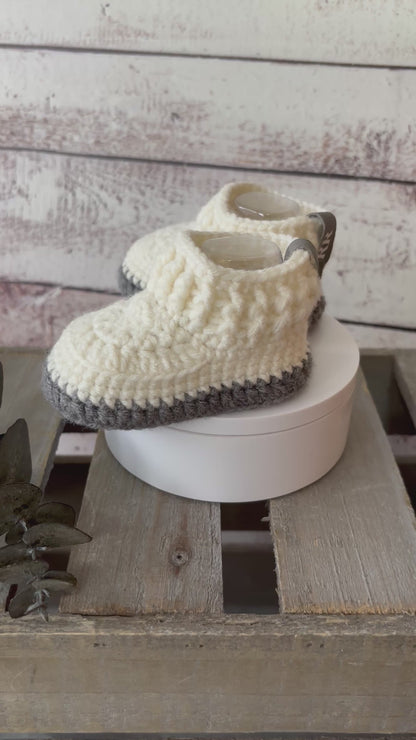 Ivory/Gray Baby Shoes 0-3 Months